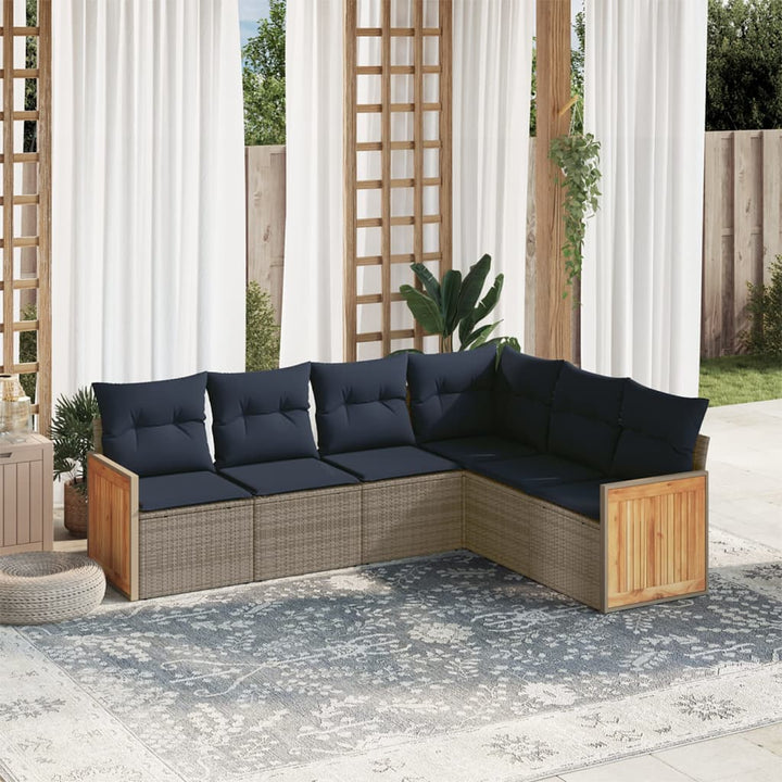 havesofasæt med 6 dele og hynder grå polyrattan