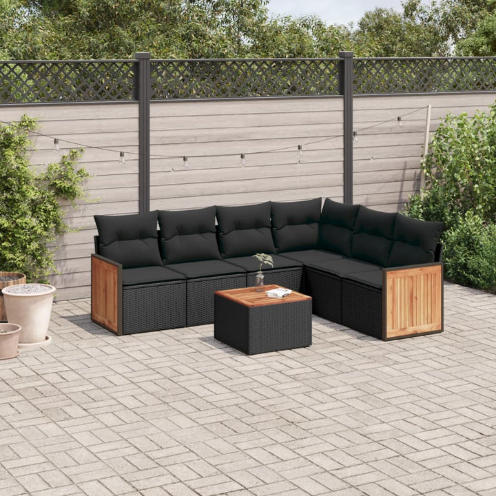 sofasæt til haven 7 dele med hynder polyrattan sort