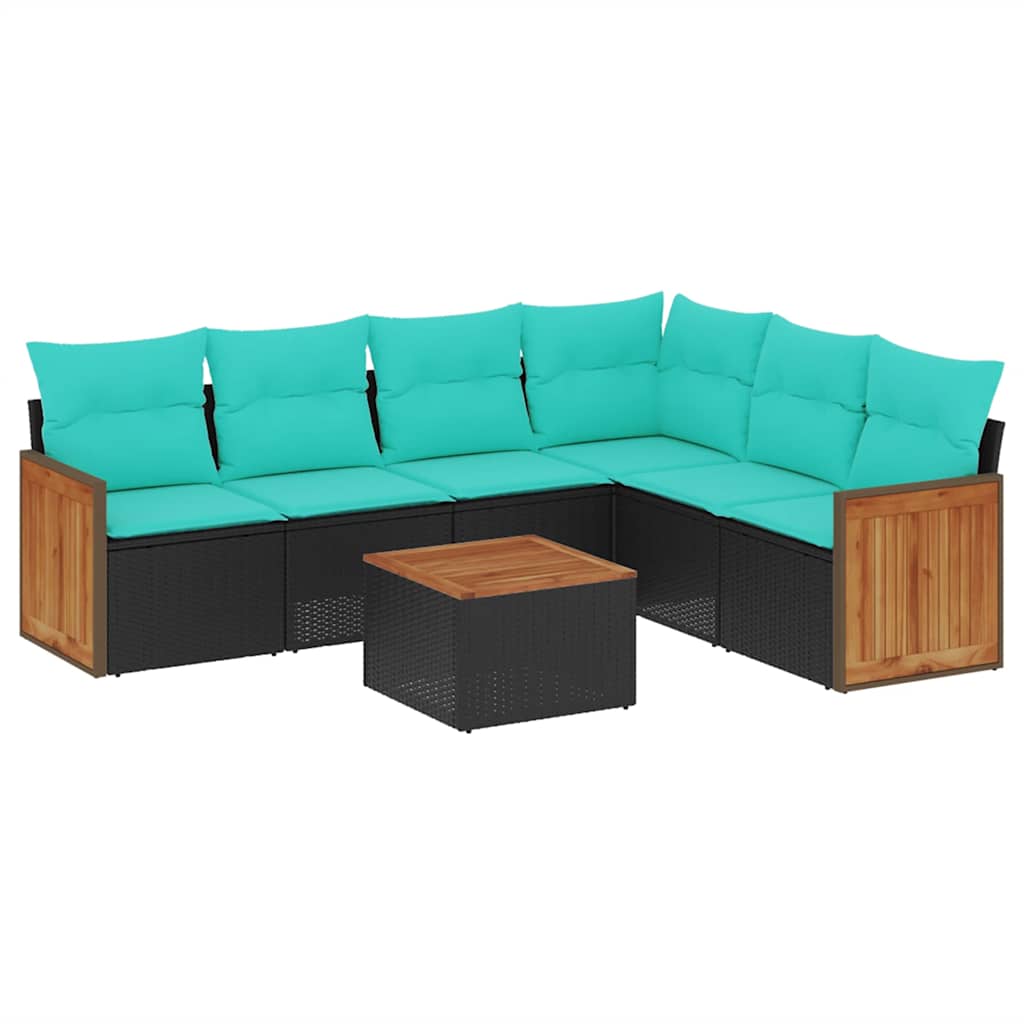havesofasæt med 7 hynder sort polyrattan