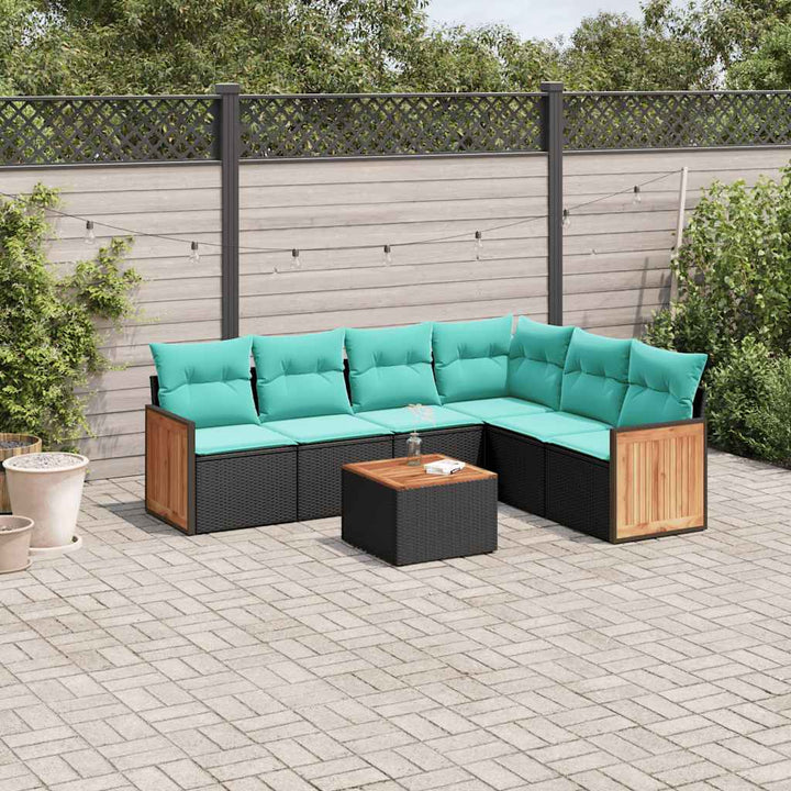 havesofasæt med 7 hynder sort polyrattan