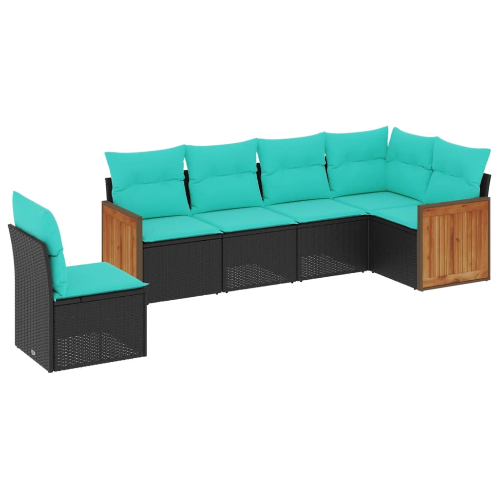 havesofasæt med 6 hynder sort polyrattan