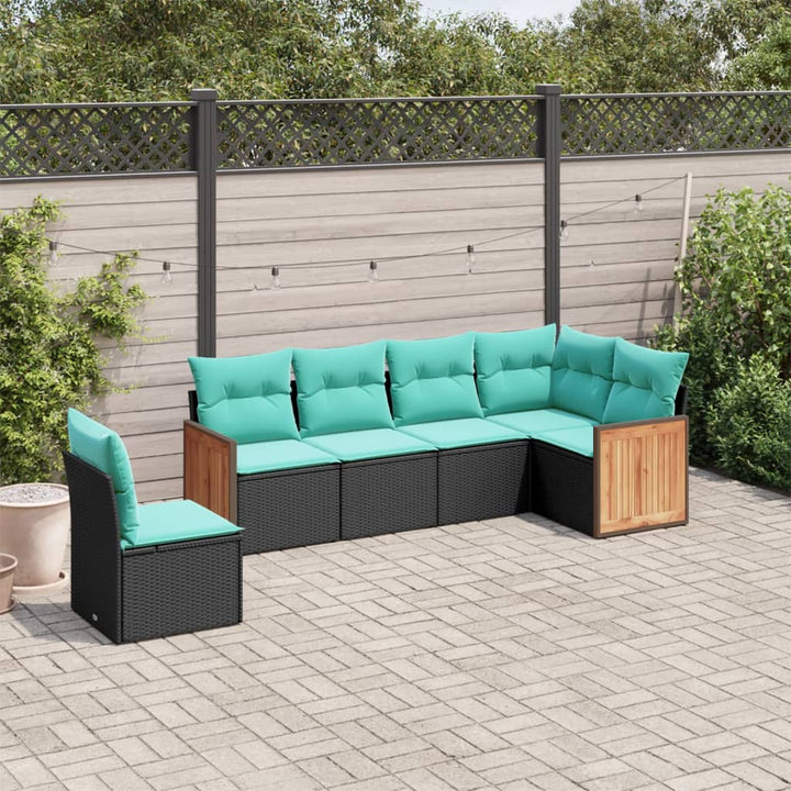 havesofasæt med 6 hynder sort polyrattan