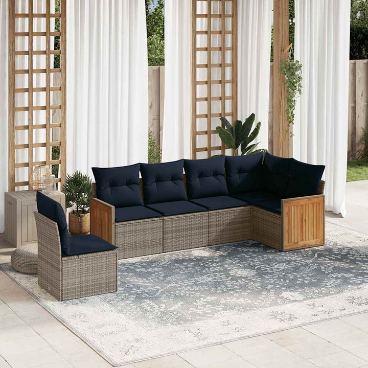 havesofasæt med 6 dele og hynder grå polyrattan