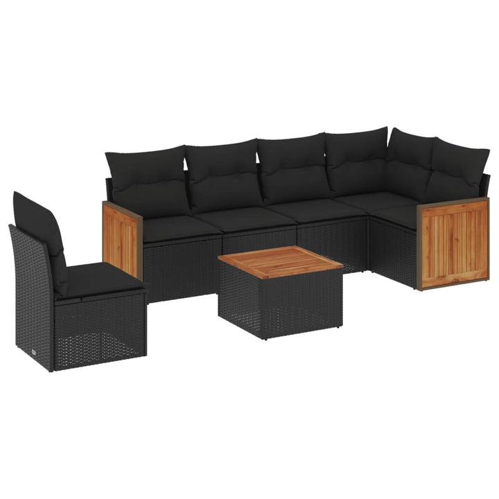 sofasæt til haven 7 dele med hynder polyrattan sort