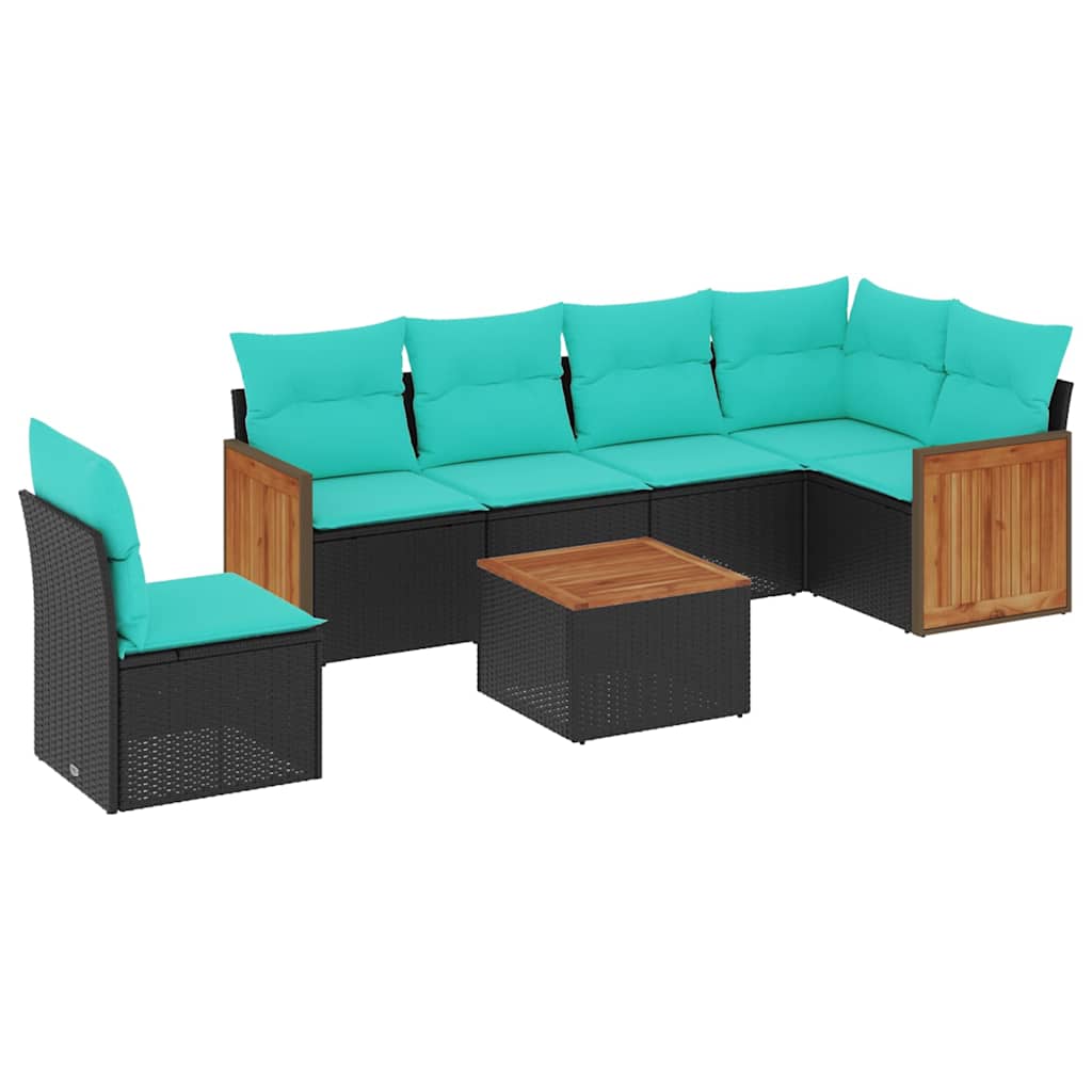 havesofasæt med 7 hynder sort polyrattan