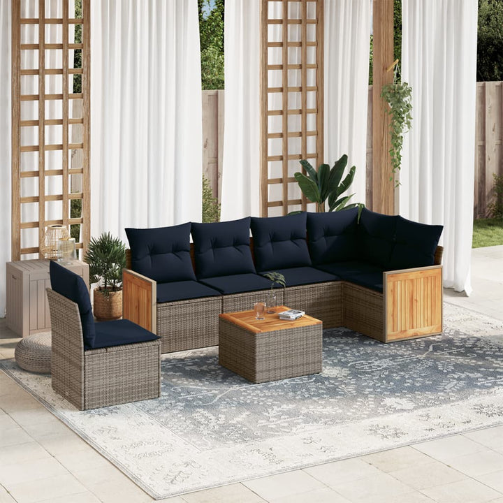 havesofasæt med 7 dele og hynder grå polyrattan