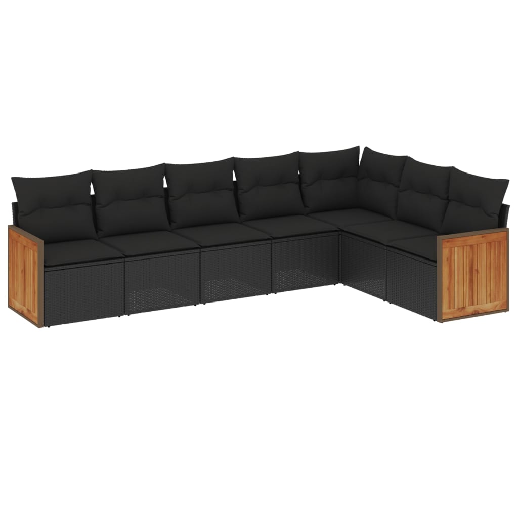 sofasæt til haven 7 dele med hynder polyrattan sort