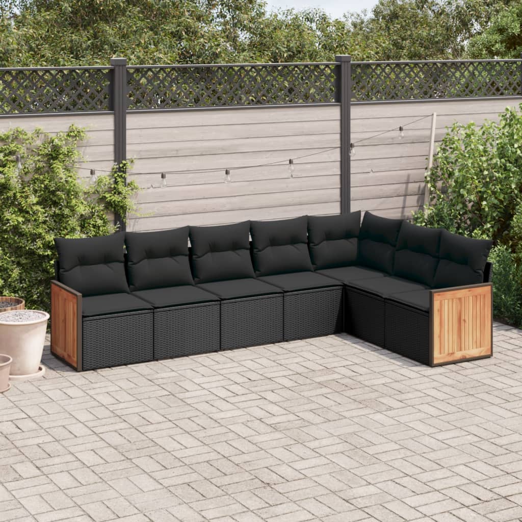 sofasæt til haven 7 dele med hynder polyrattan sort