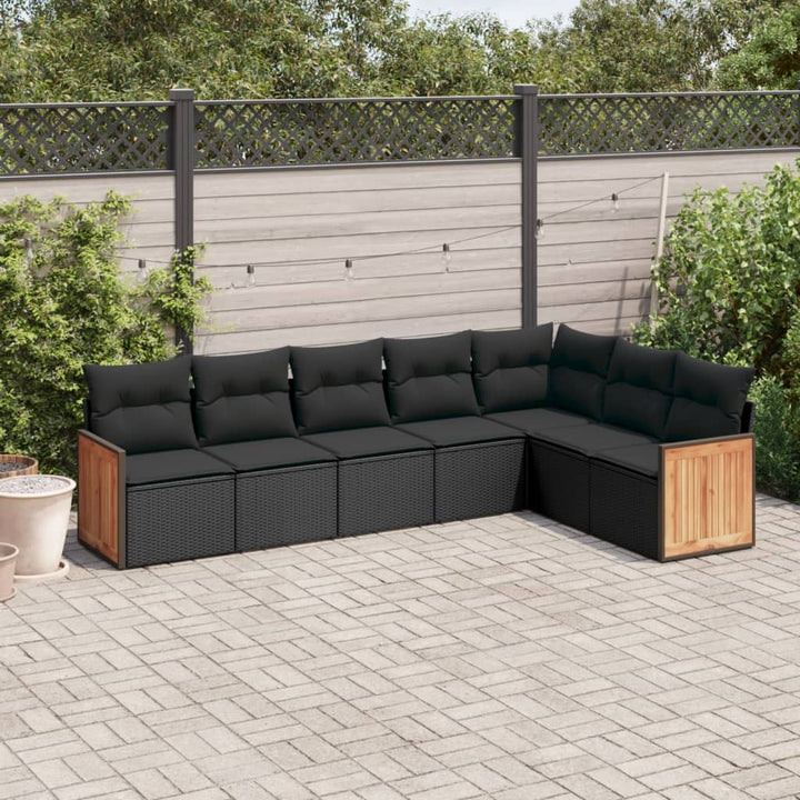 sofasæt til haven 7 dele med hynder polyrattan sort