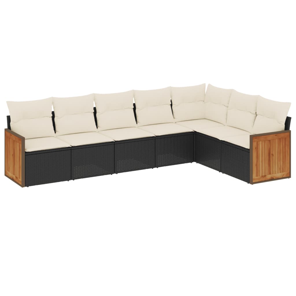 sofasæt til haven 7 dele med hynder polyrattan sort