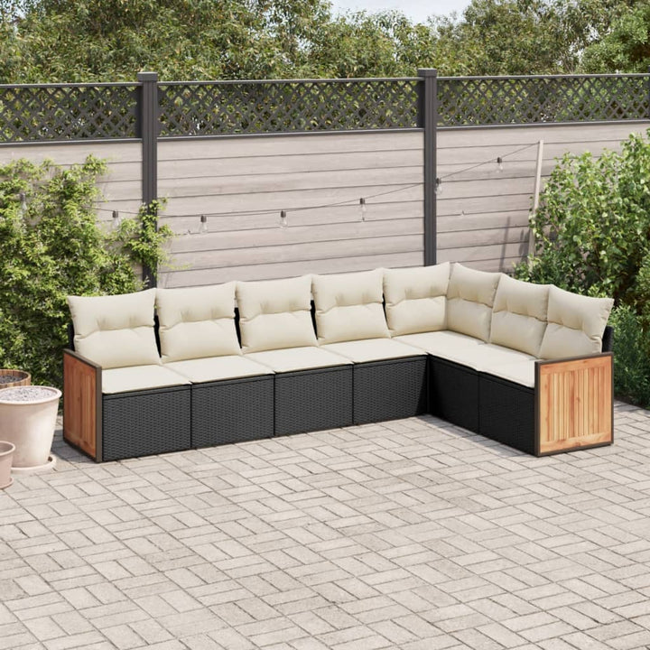 sofasæt til haven 7 dele med hynder polyrattan sort