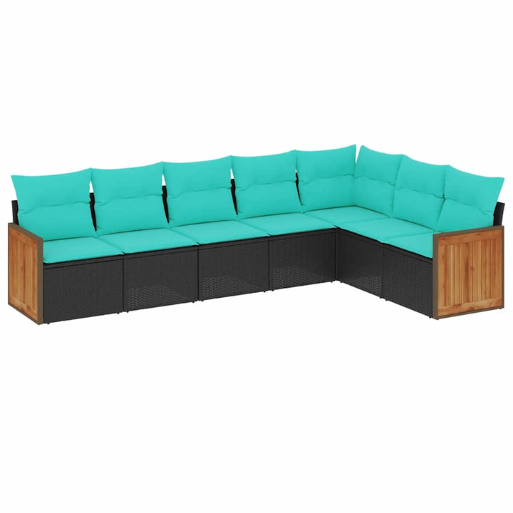havesofasæt med 7 hynder sort polyrattan