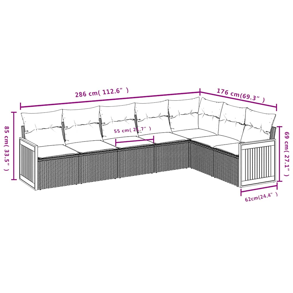 havesofasæt med 7 hynder sort polyrattan
