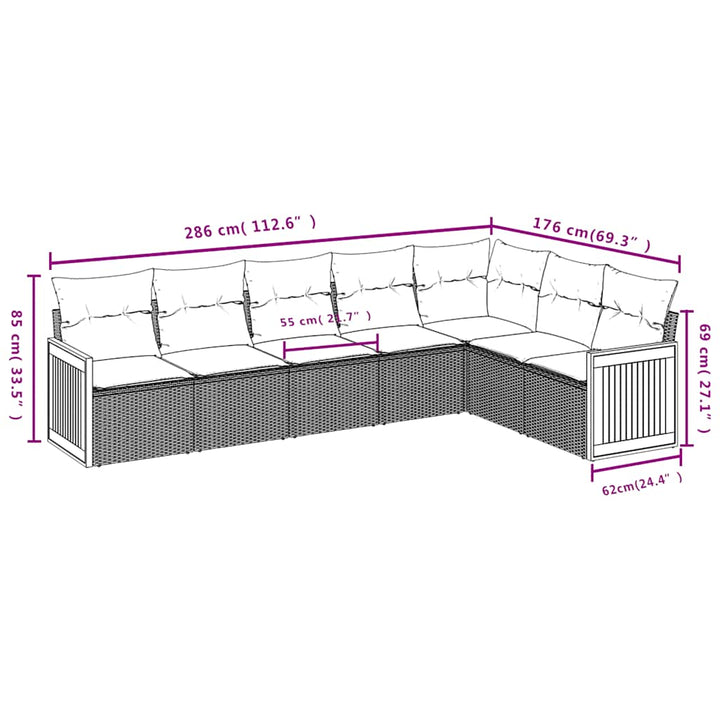 havesofasæt med 7 hynder sort polyrattan