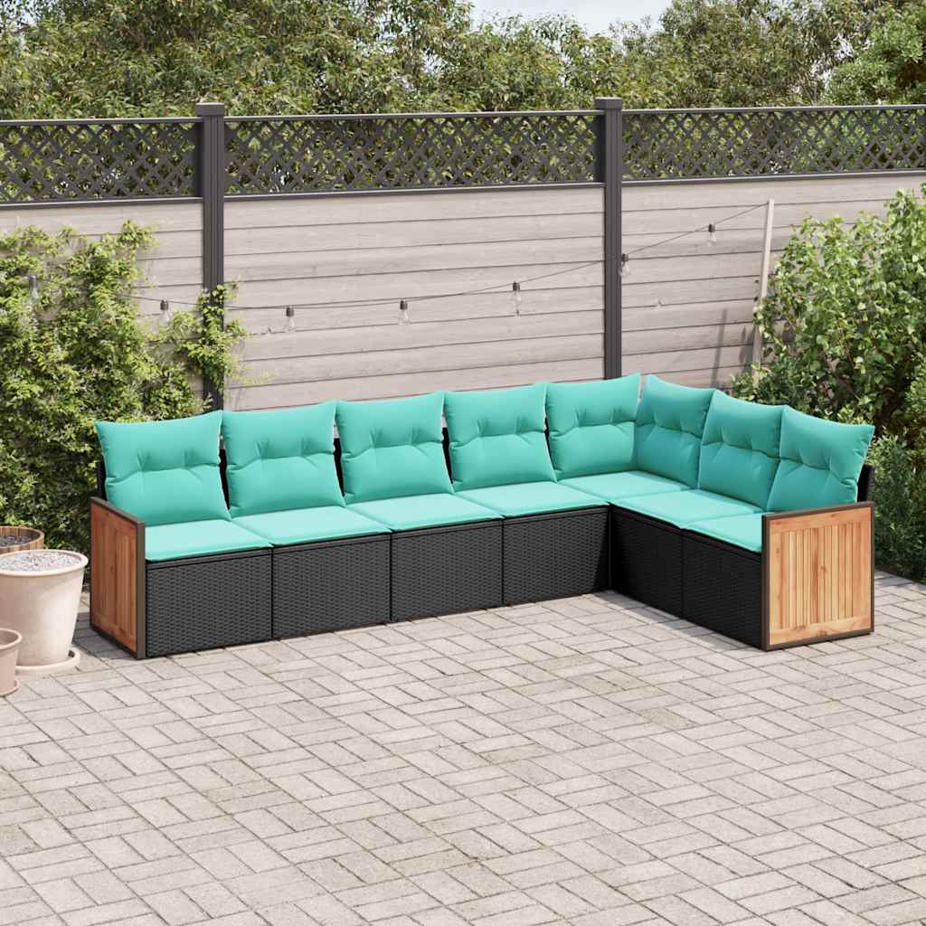 havesofasæt med 7 hynder sort polyrattan