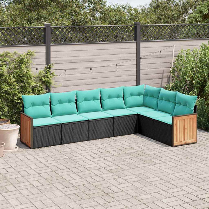 havesofasæt med 7 hynder sort polyrattan