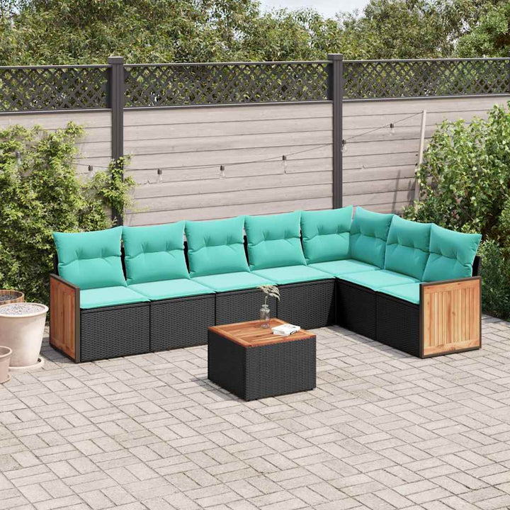 8-delt havesofasæt med hynder sort polyrattan