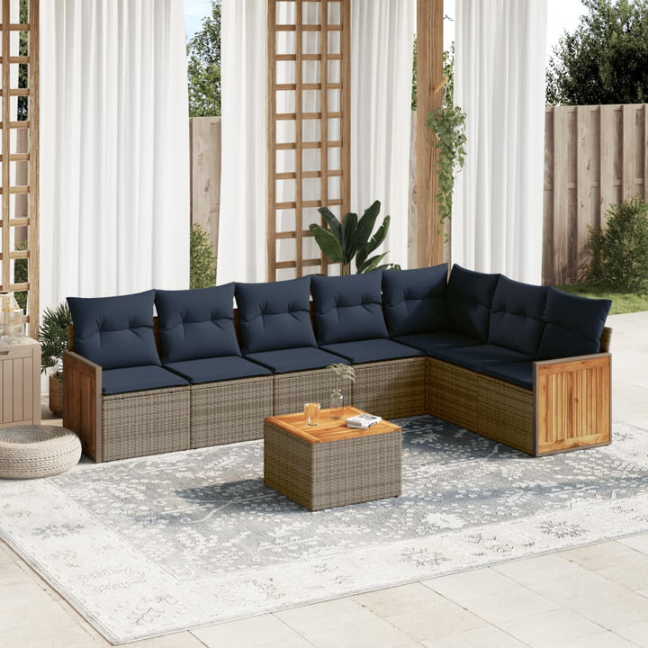 havesofasæt med 8 hynder grå polyrattan