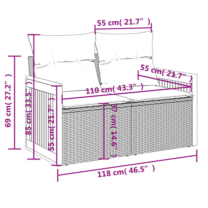 havesofasæt med 9 dele og hynder sort polyrattan