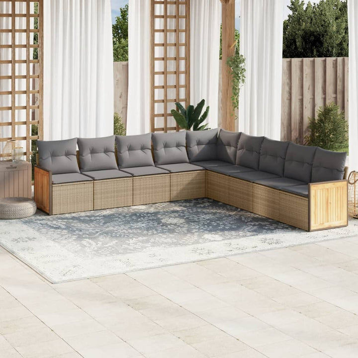 sofasæt til haven 9 dele med hynder polyrattan beige