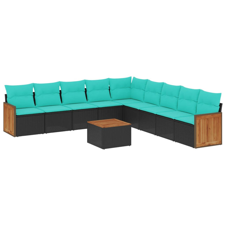 havesofasæt med 10 hynder sort polyrattan