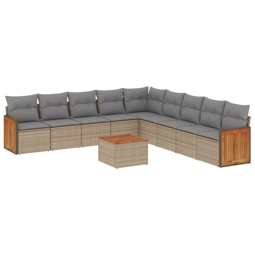 sofasæt til haven 10 dele med hynder polyrattan beige