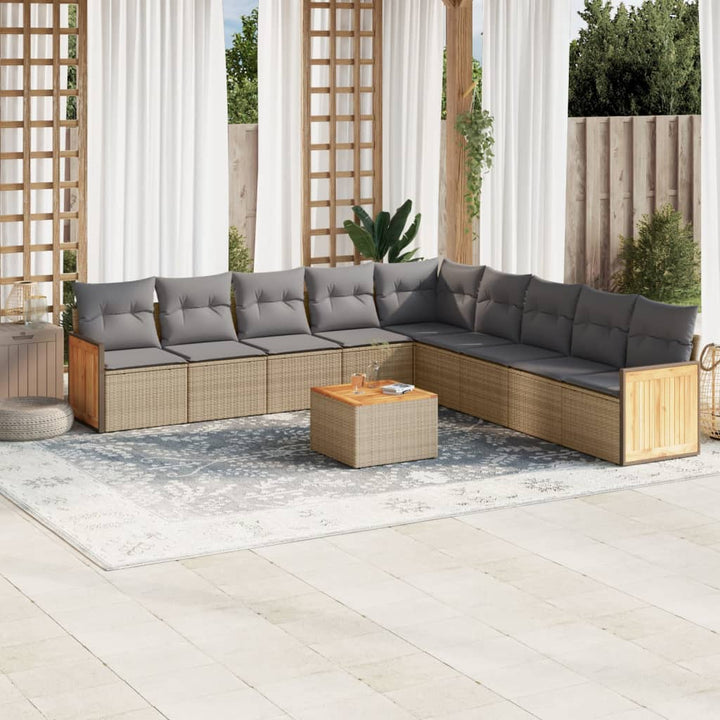sofasæt til haven 10 dele med hynder polyrattan beige