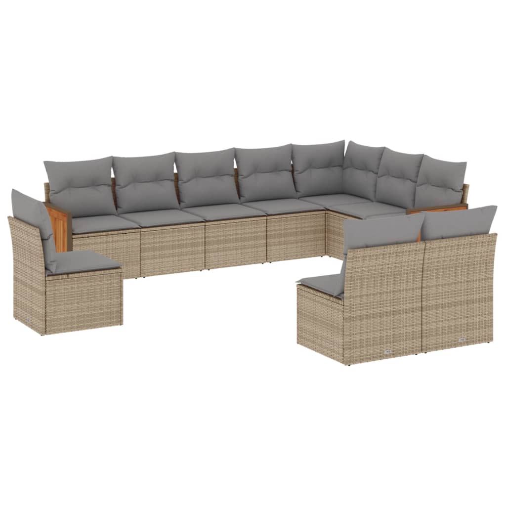 sofasæt til haven 10 dele med hynder polyrattan beige