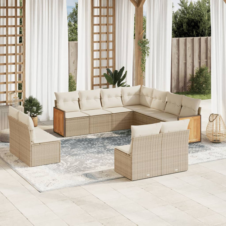 sofasæt til haven 11 dele med hynder polyrattan beige