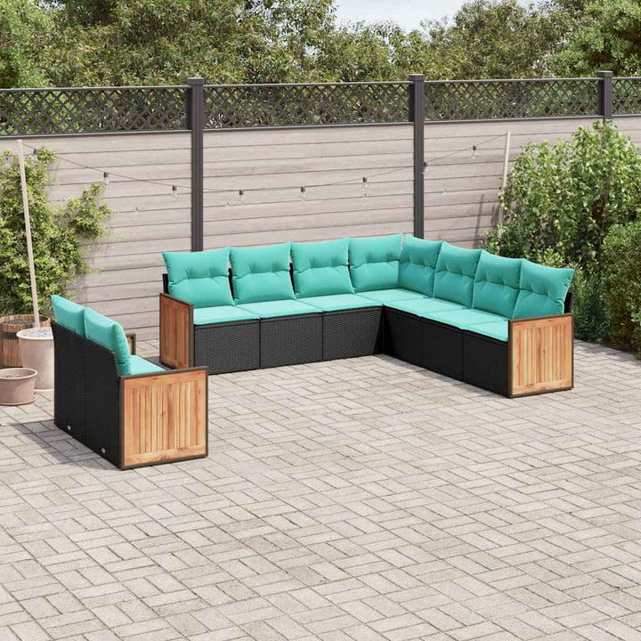 havesofasæt med 9 dele og hynder sort polyrattan