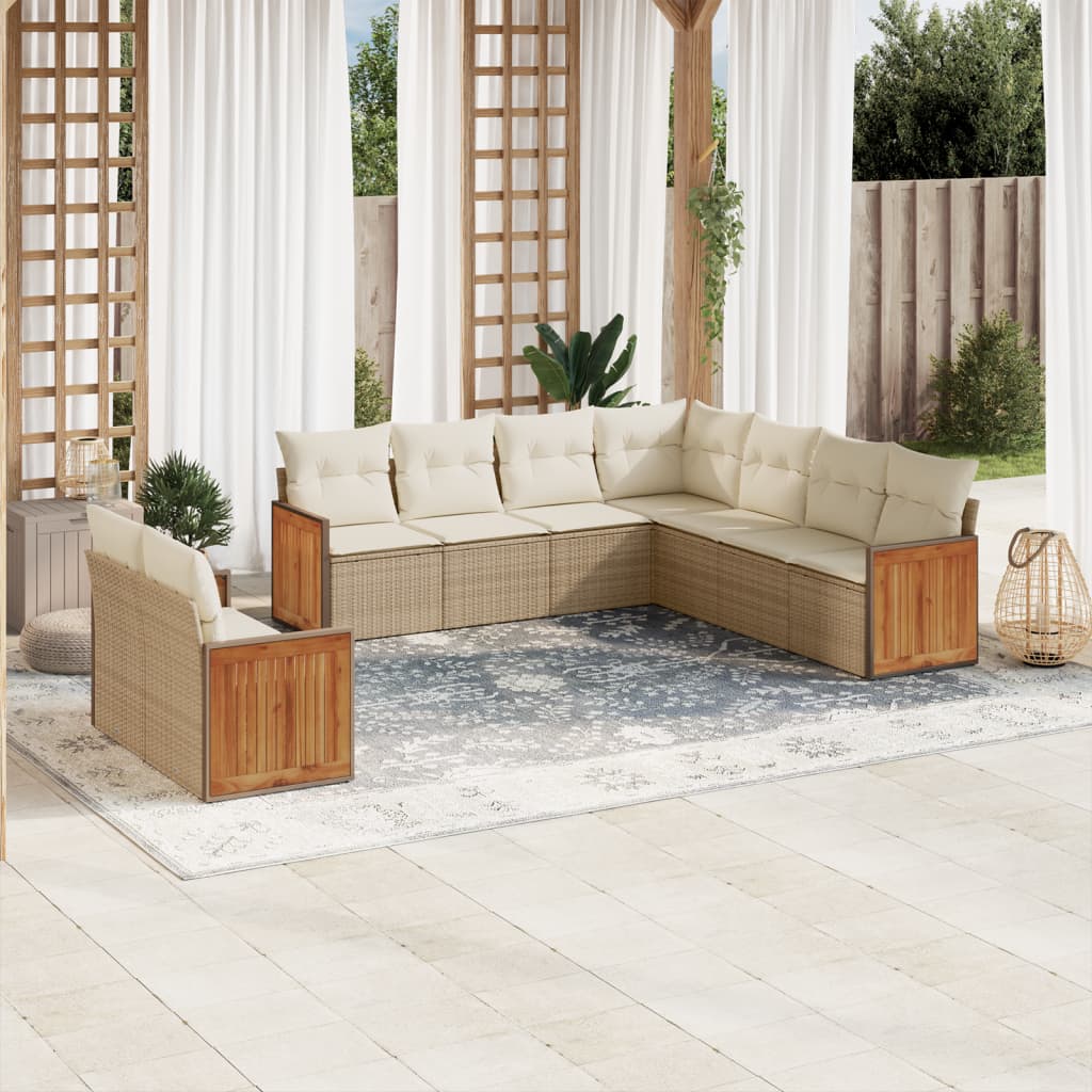 sofasæt til haven 9 dele med hynder polyrattan beige