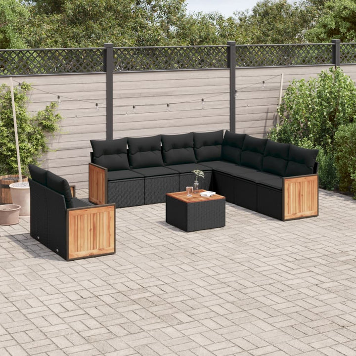 sofasæt til haven 10 dele med hynder polyrattan sort