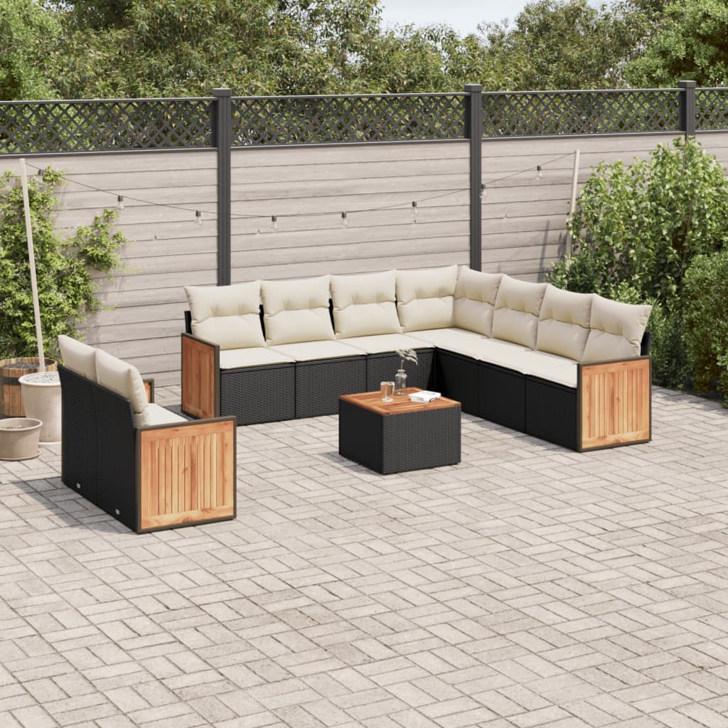 sofasæt til haven 10 dele med hynder polyrattan sort