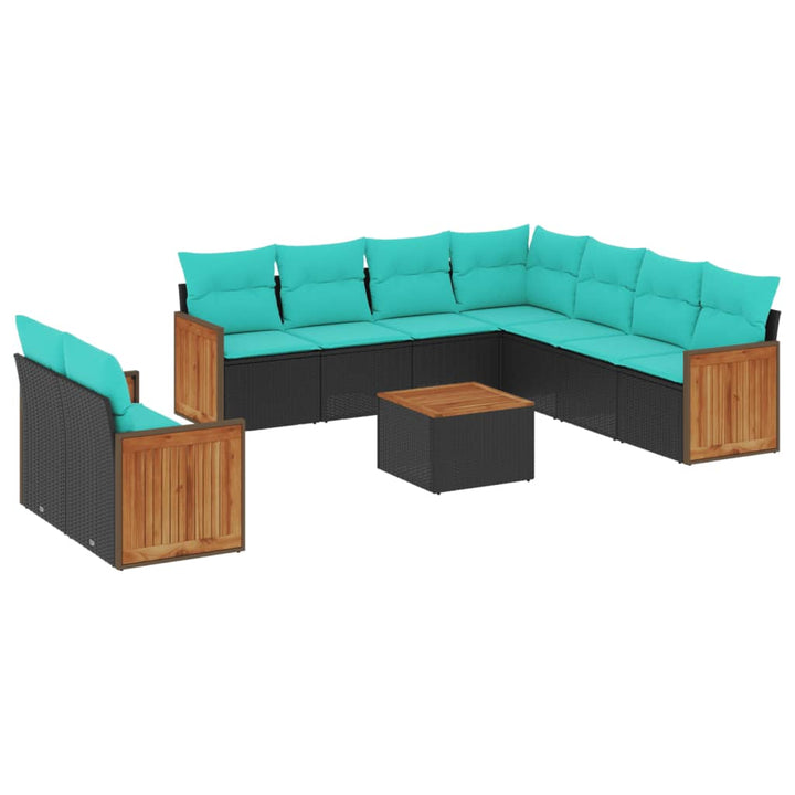 havesofasæt med 10 hynder sort polyrattan