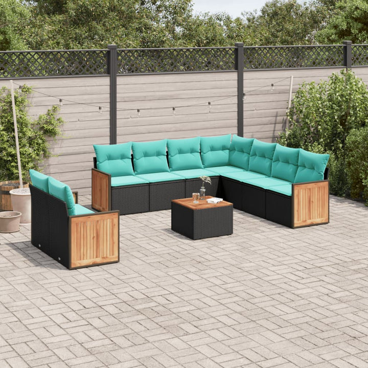 havesofasæt med 10 hynder sort polyrattan