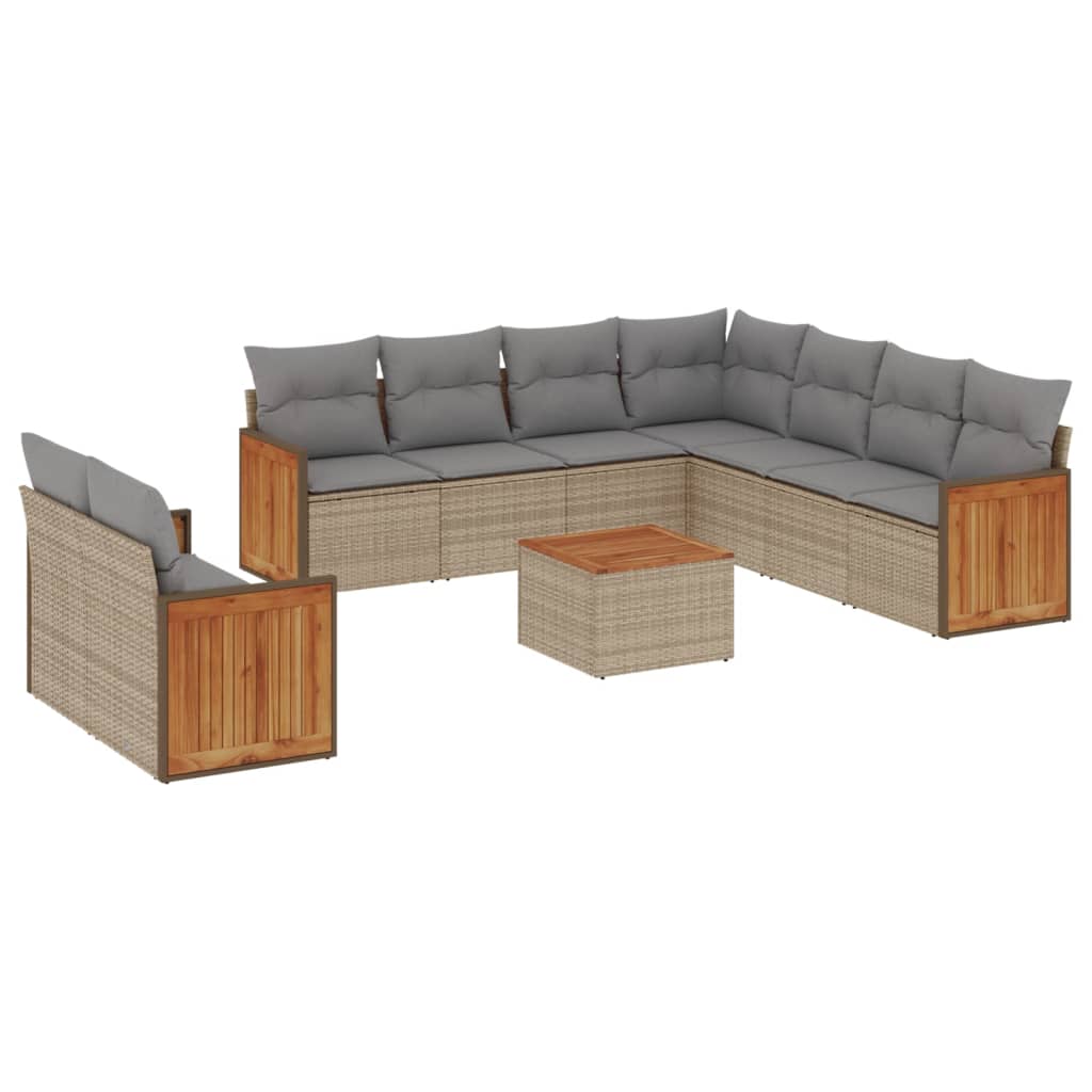 sofasæt til haven 10 dele med hynder polyrattan beige