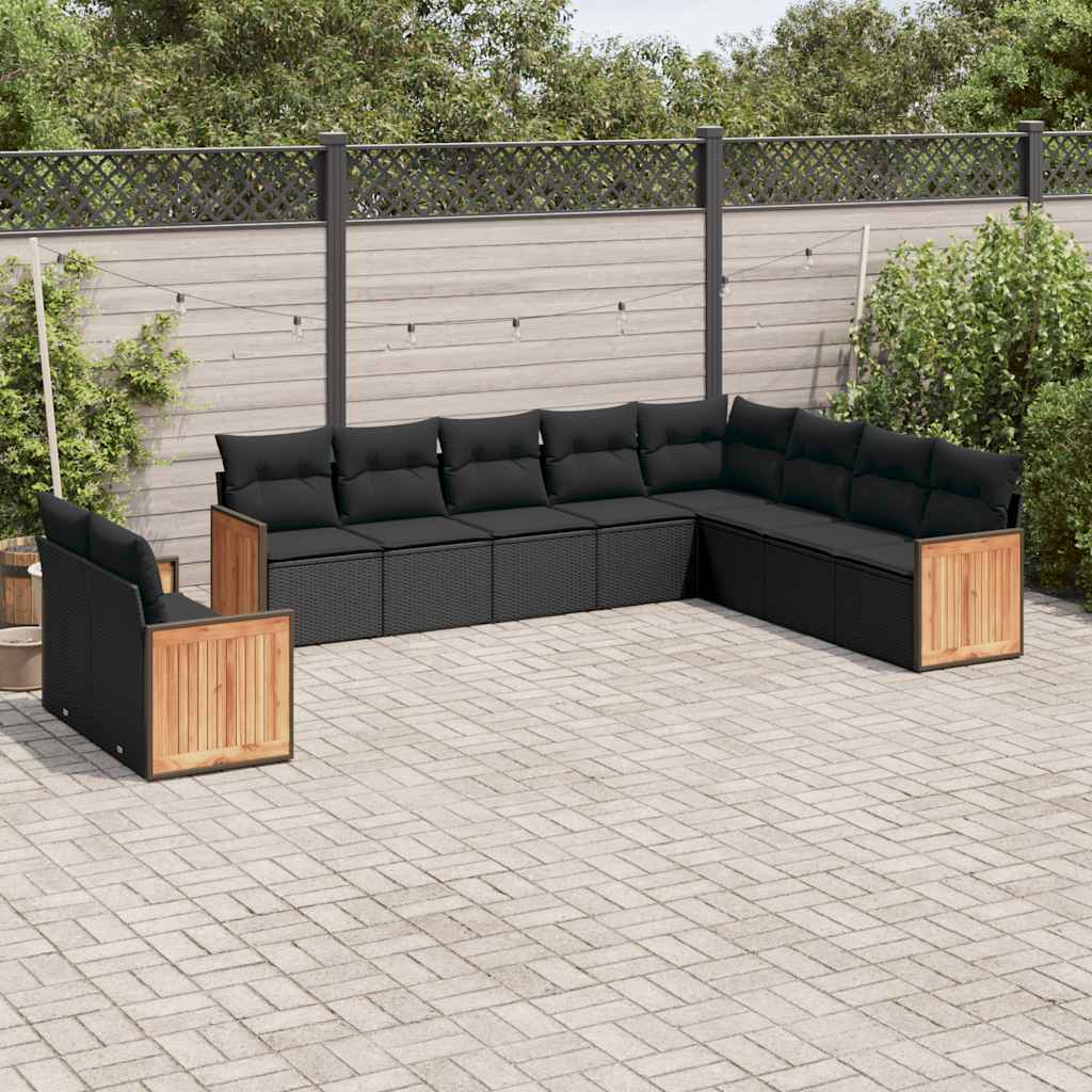 sofasæt til haven 10 dele med hynder polyrattan sort