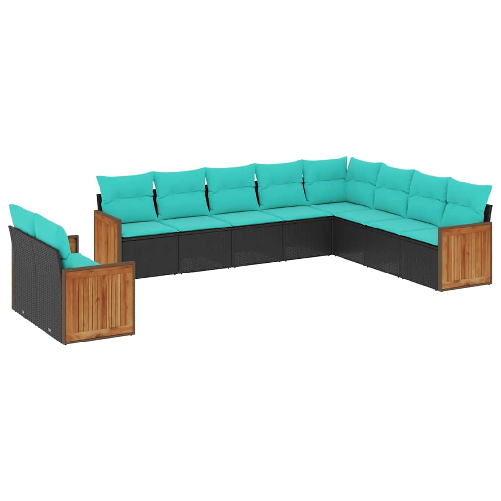 havesofasæt med 10 hynder sort polyrattan