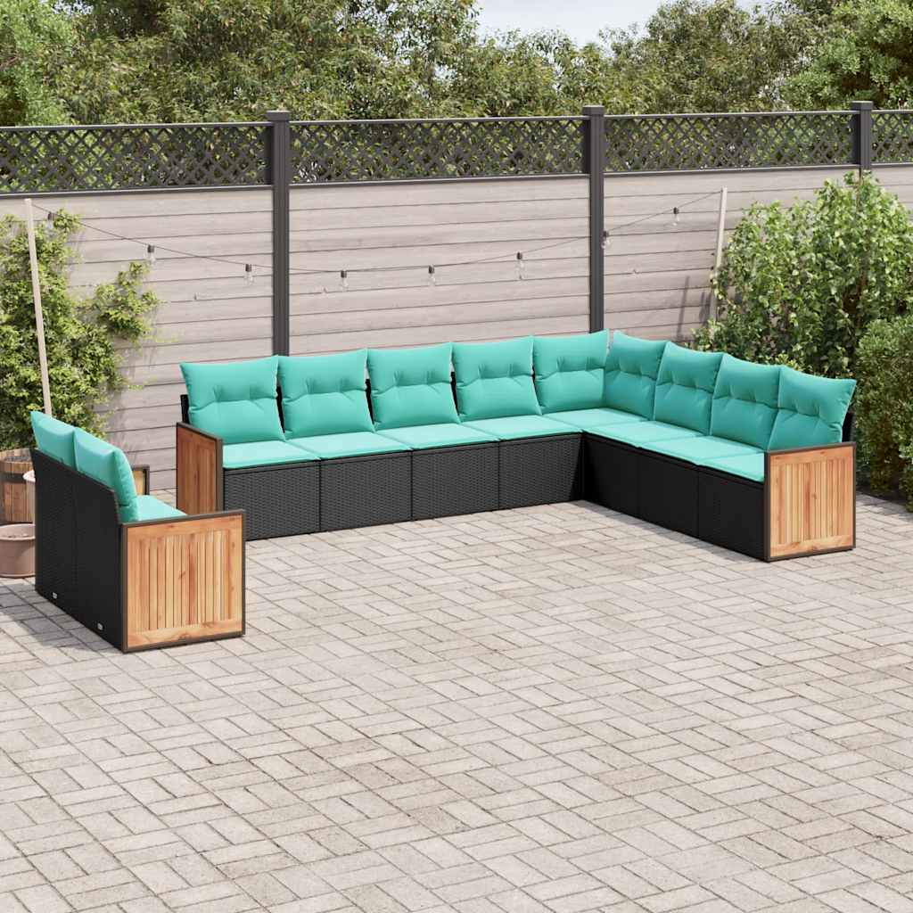 havesofasæt med 10 hynder sort polyrattan
