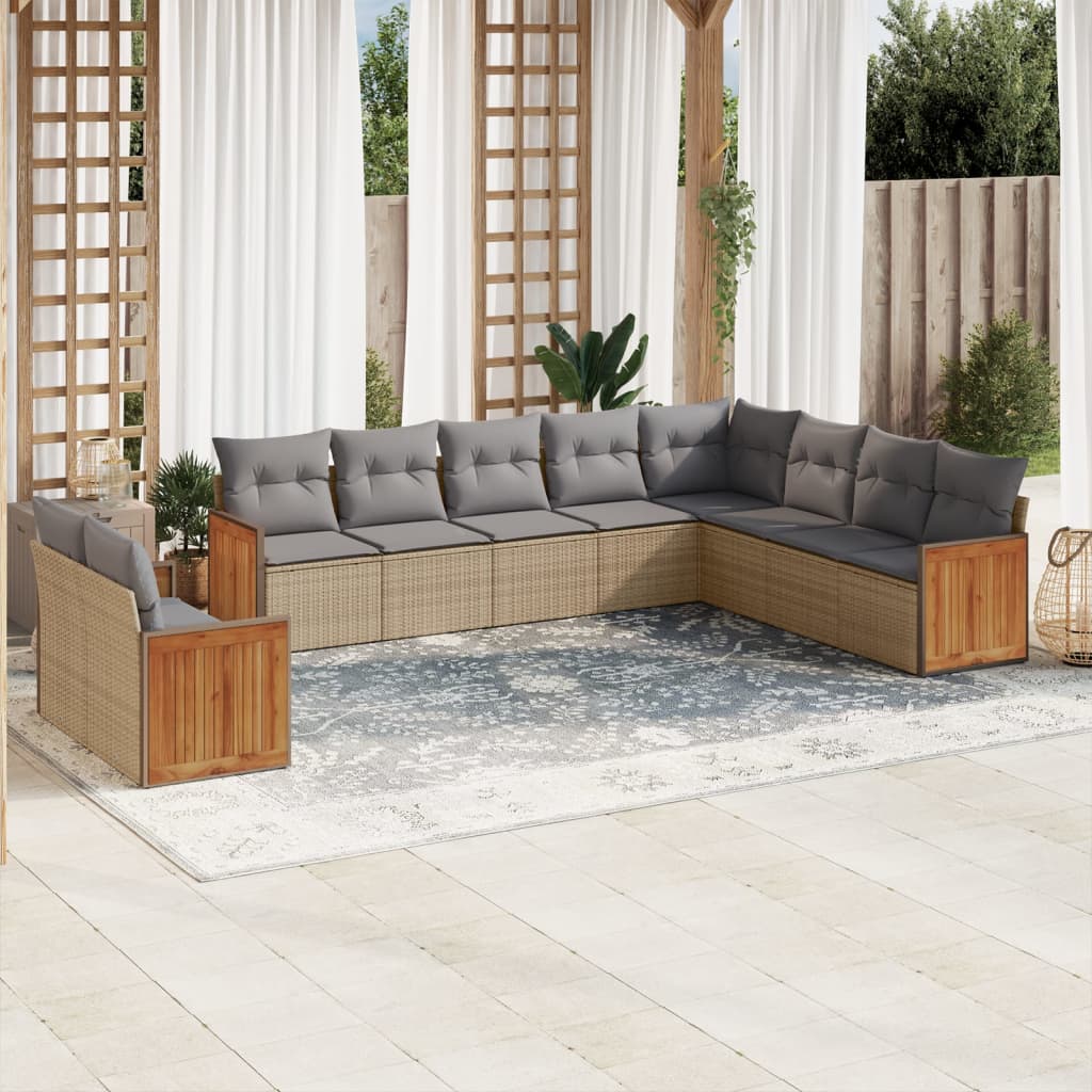 sofasæt til haven 10 dele med hynder polyrattan beige