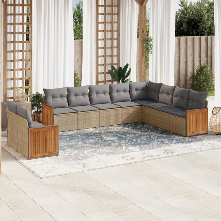 sofasæt til haven 10 dele med hynder polyrattan beige