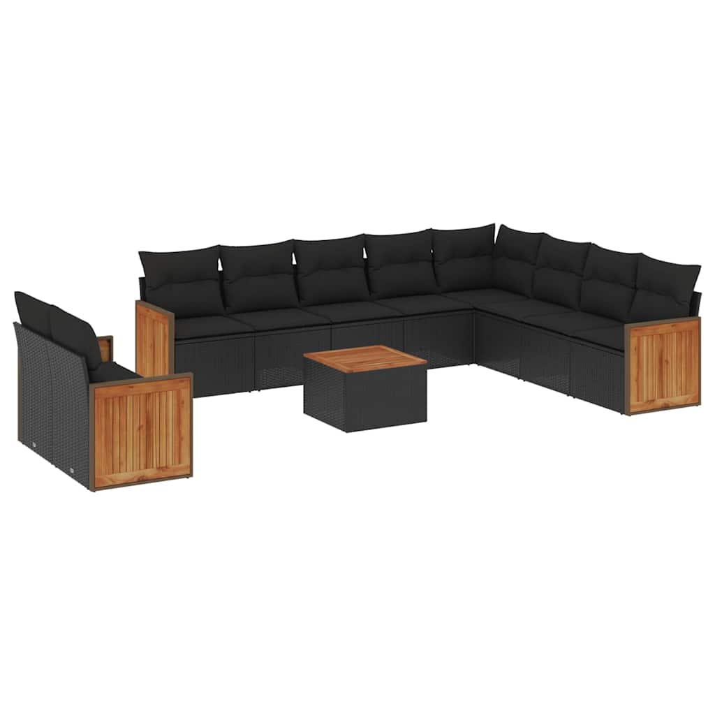 sofasæt til haven 11 dele med hynder polyrattan sort