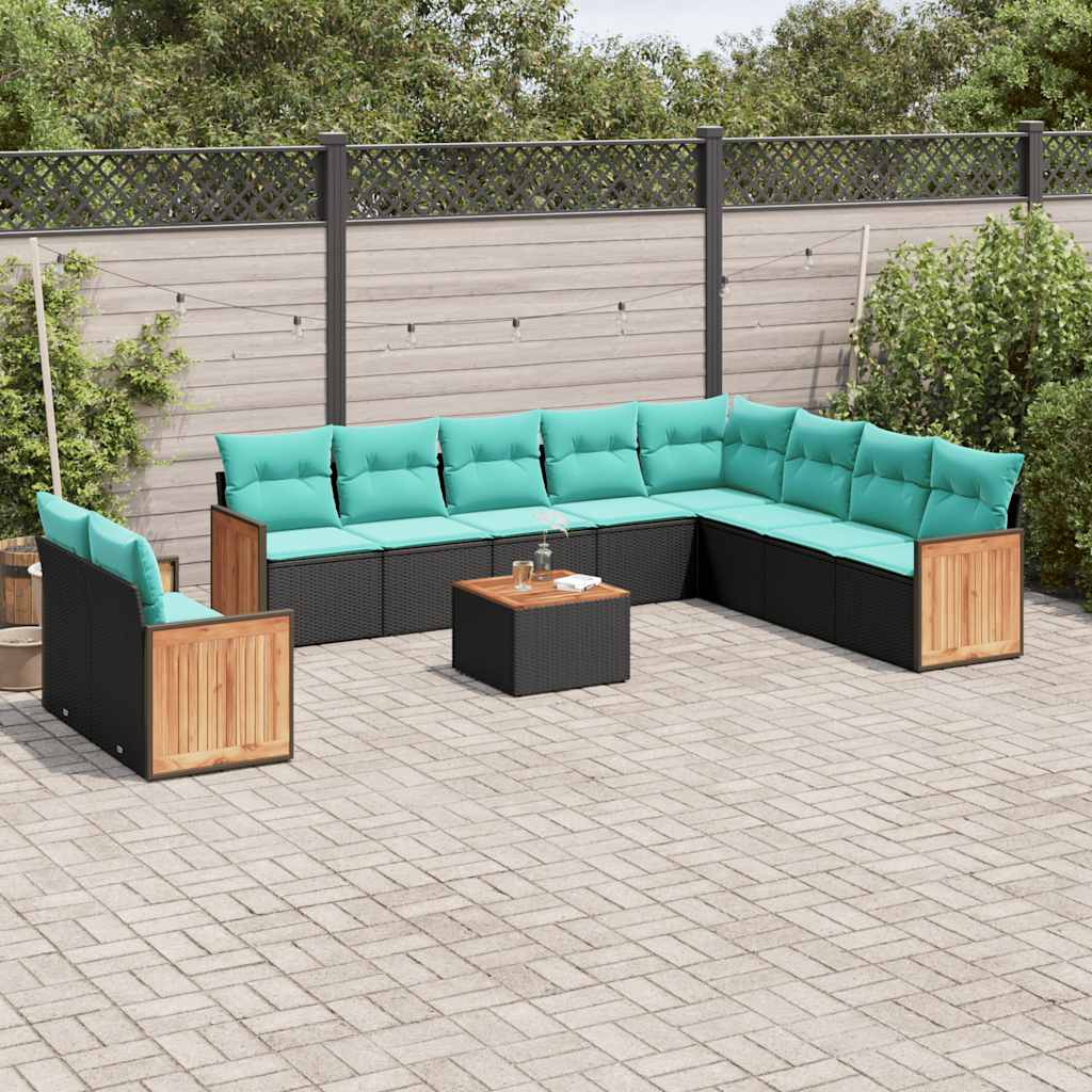 11-delt havesofasæt med hynder sort polyrattan