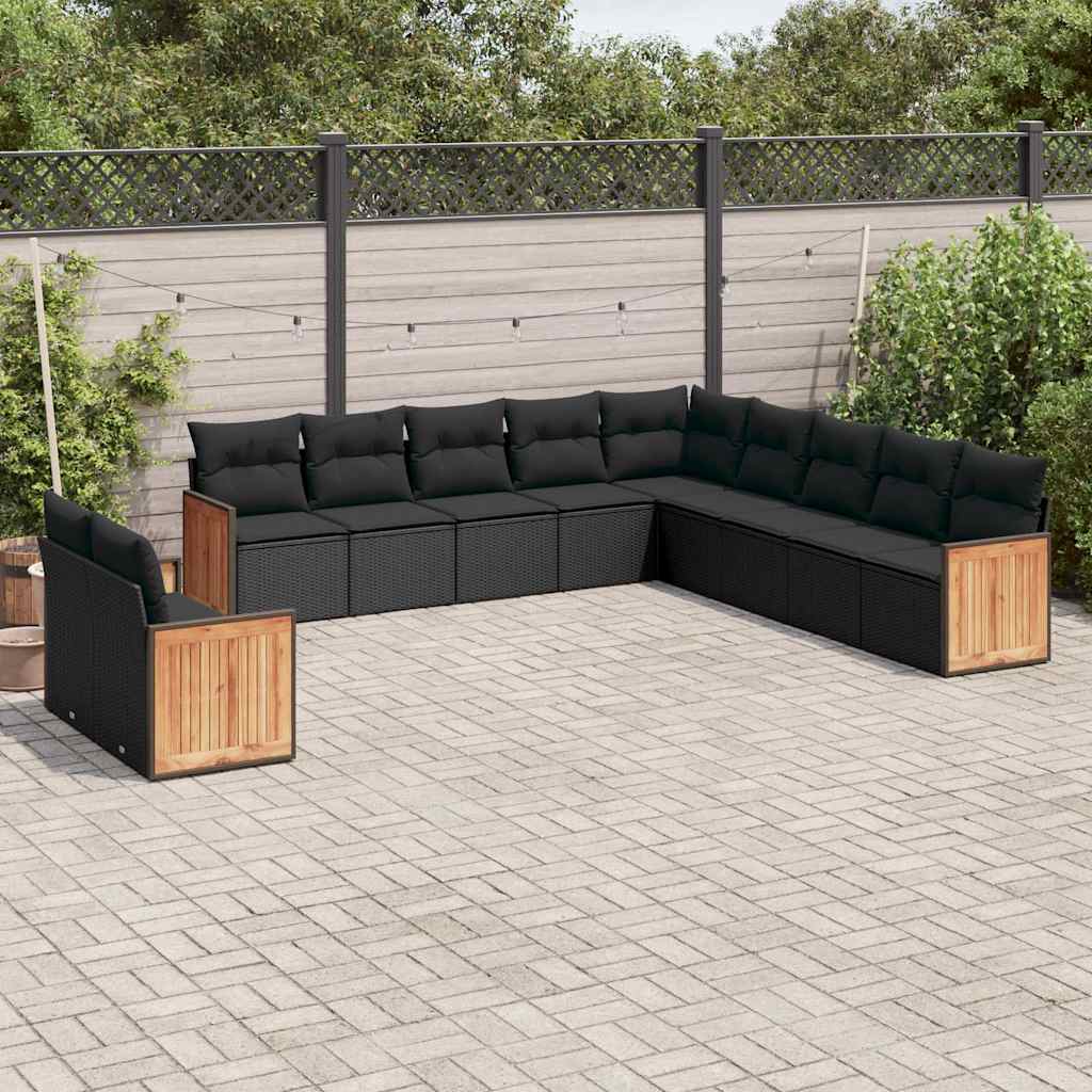 sofasæt til haven 11 dele med hynder polyrattan sort