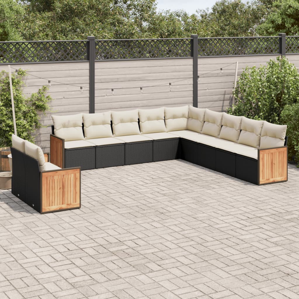 sofasæt til haven 11 dele med hynder polyrattan sort