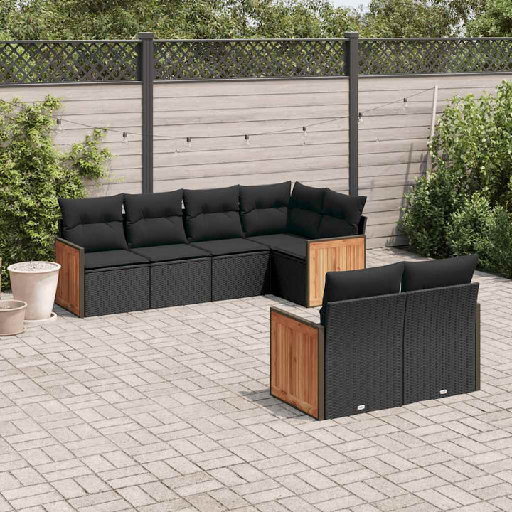 sofasæt til haven 7 dele med hynder polyrattan sort