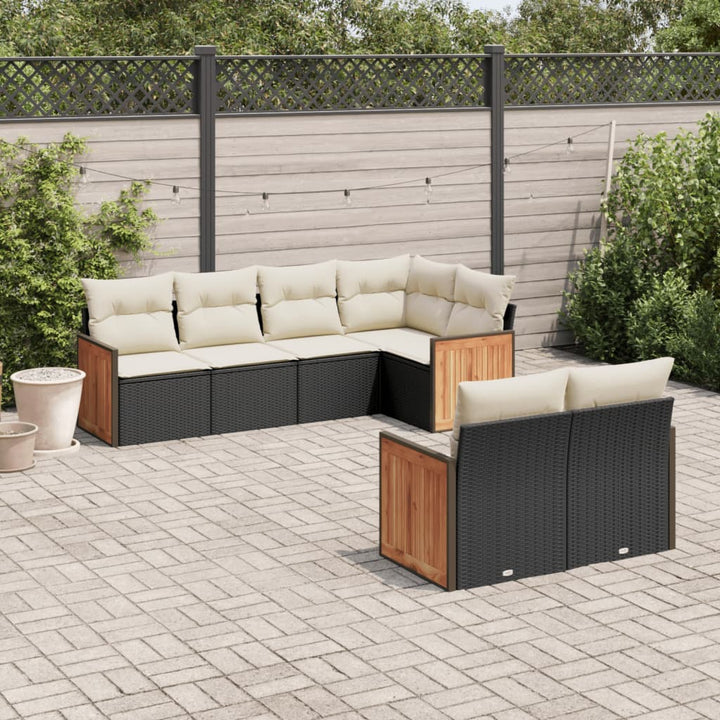 sofasæt til haven 7 dele med hynder polyrattan sort