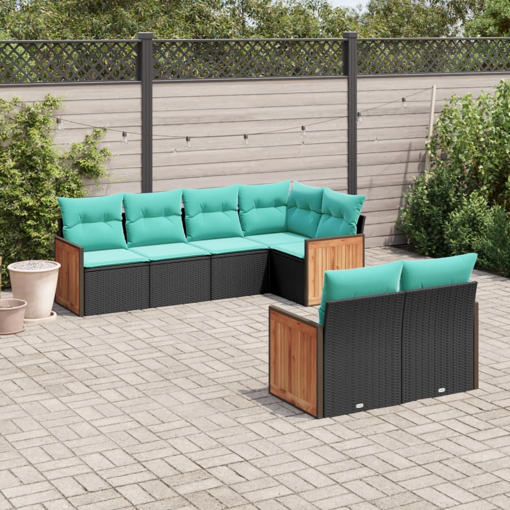 havesofasæt med 7 hynder sort polyrattan
