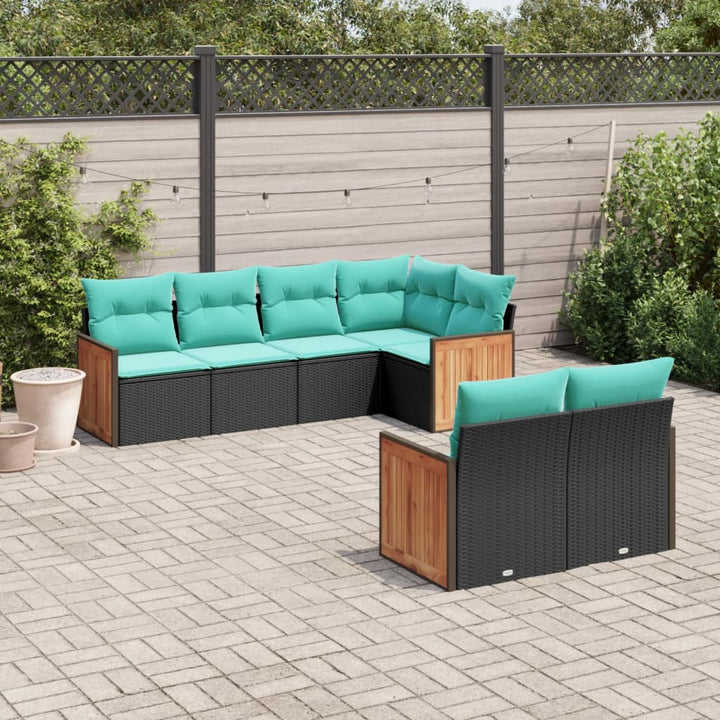 havesofasæt med 7 hynder sort polyrattan