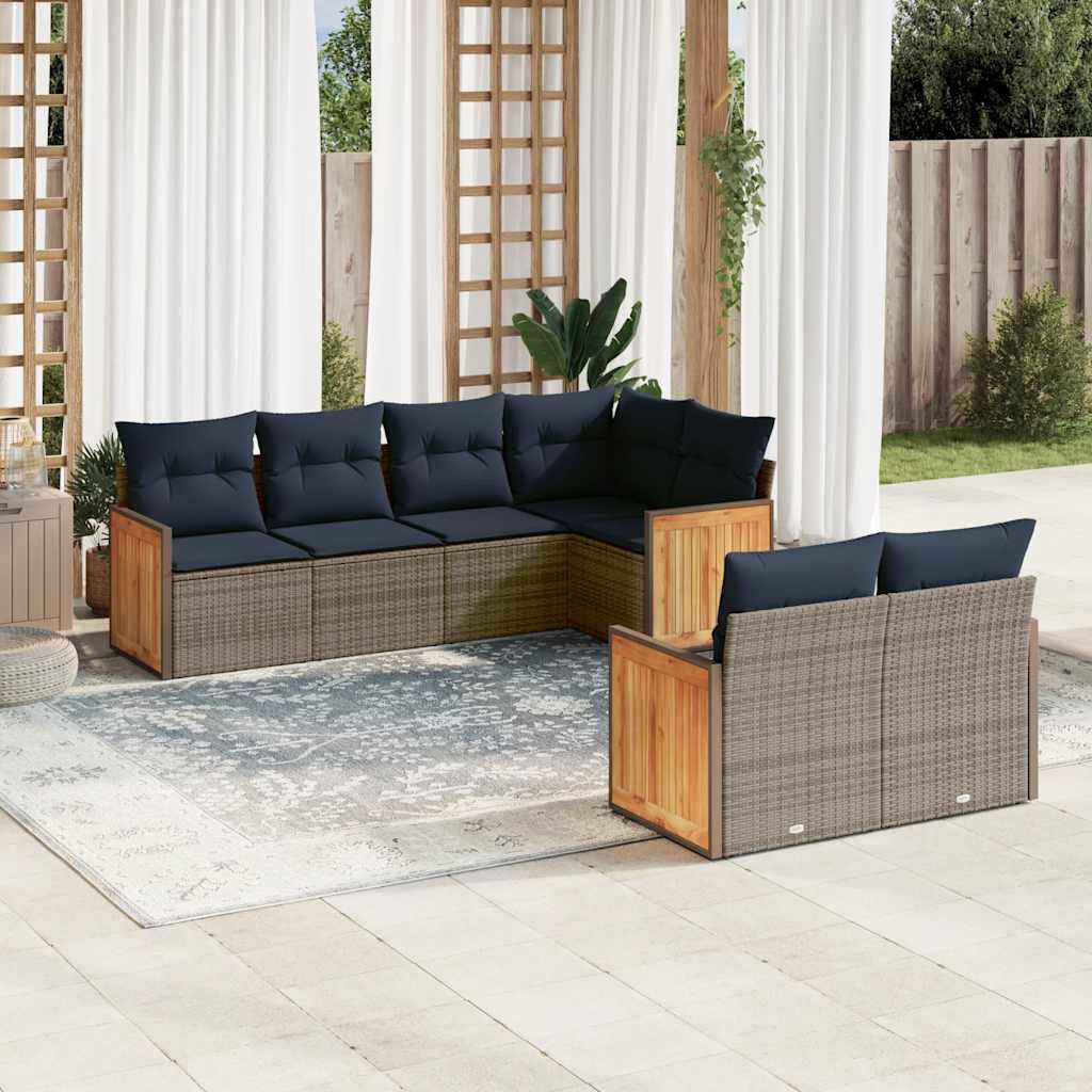 havesofasæt med 7 dele og hynder grå polyrattan